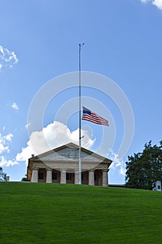 American Flag at half mast at Arlington National Cemetery